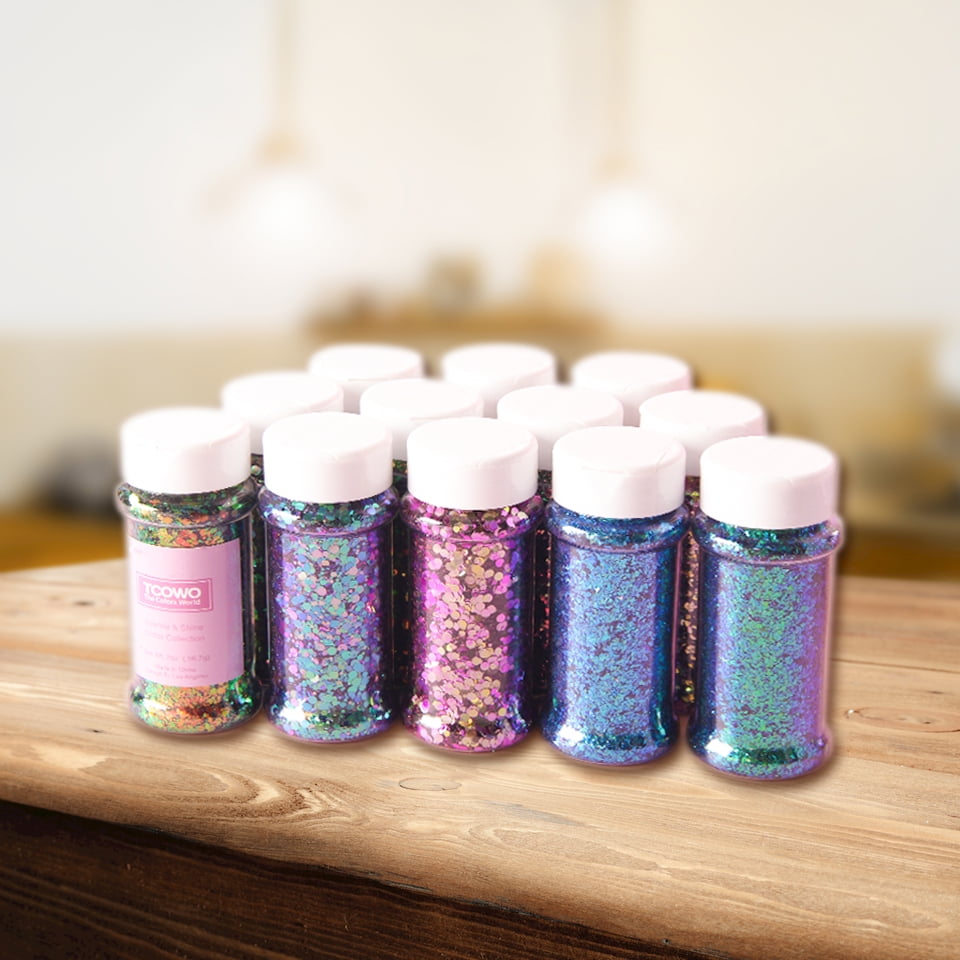 Color Shift Chameleon Glitter Chunky Glitter Sequins For Arts & Crafts Wine Glass Decoration Weddings Cards Flowers Cosmetic Face Body 2oz/Bottle 4 Colors One Set