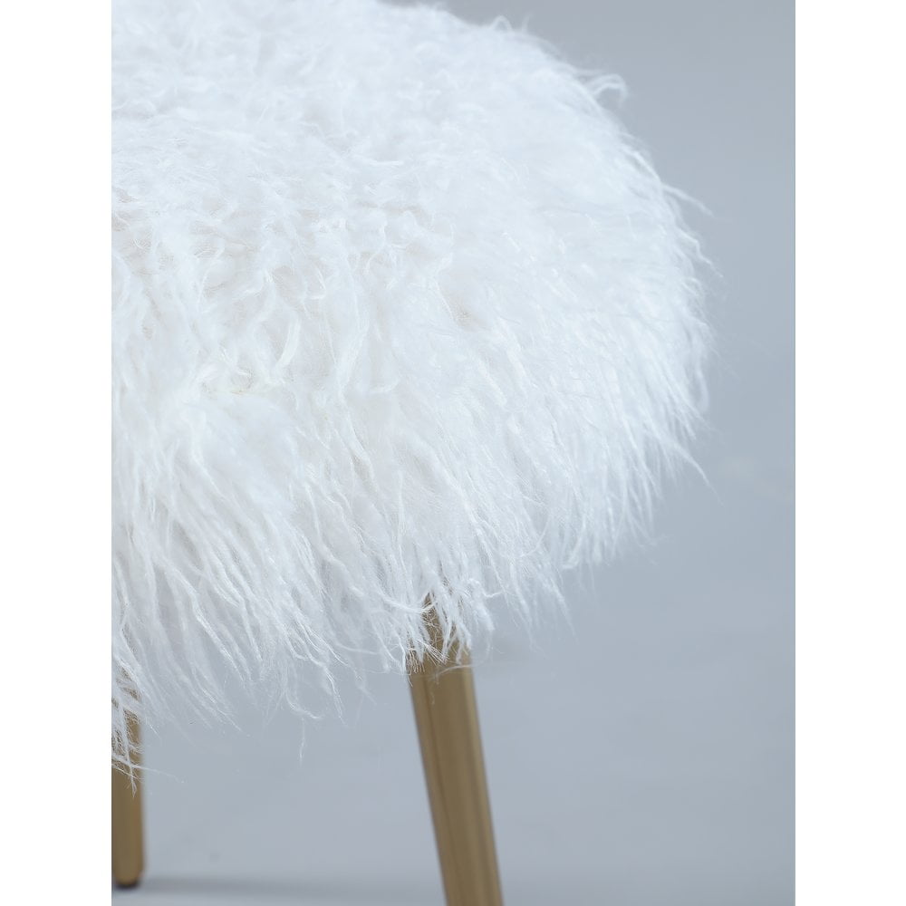 Roundhill Furniture Ravni Faux Fur Accent Ottoman in White/Rose Gold Legs