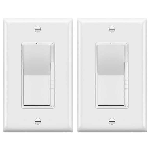 TOPGREENER Dimmer Light Switch, LED Dimmer Switches for 300W Dimmable LED/CFL Lights and 600W INC/HAL Bulbs, Single Pole/3-Way,Neutral Wire Not Required, Wall Plate Included, UL Listed, 2 Pack,White
