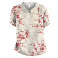 thumbnail image 4 of ZOHIUM Womens Blouses Women Summer Tops Women's Linen Lapel Art Floral Round Neck Button Loose Pullover Top Casual Shirt T Shirt T Shirts Shirts for Women Womens Tshirts (White,S), 4 of 4