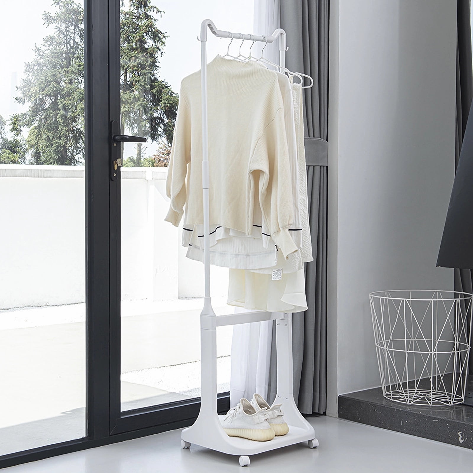 2-Tier Laundry Hamper Sorter with Hanging Bar, Rolling Laundry Baskets with Wheels Removable, Stackable Laundry Cart Organizer and Storage for Small Space, Dorm, Closet, Bathroom