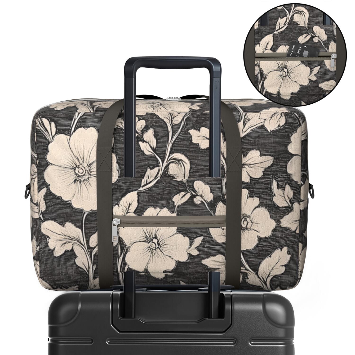 For Spirit Airlines Personal Item Bag 18x14x8 Inch, Floral Weekender Travel Bag, Foldable Travel Duffel Bag Underseat Carry on Bag with Luggage Sleeve for Women and Men 30L