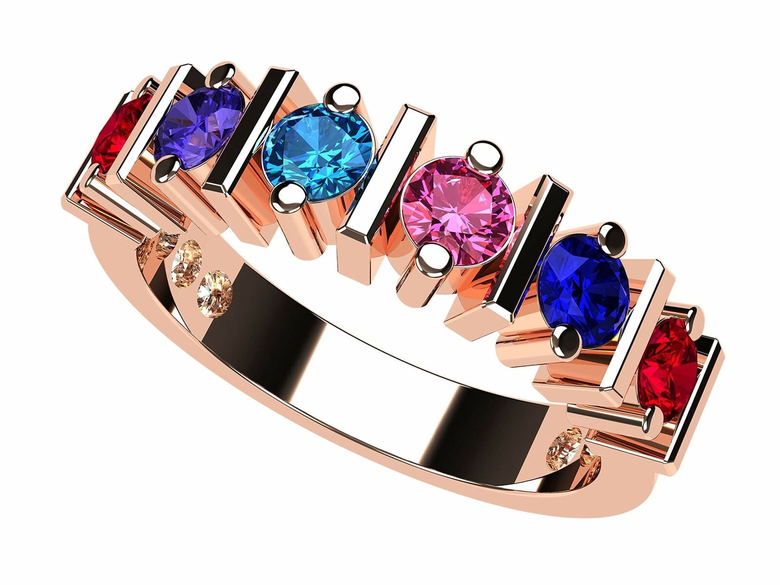 Nana Straight Bar W/Side CZ Adult Female Mothers Day Ring 1-6 Stone,10K Rose Gold-Size8-Stone3