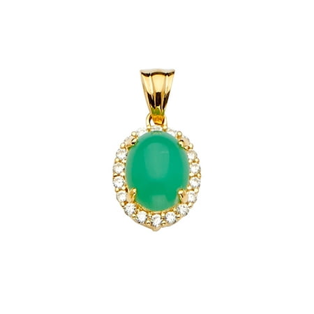 Ioka - 14K Yellow Gold Jade Gemstone Charm Pendant For Necklace or