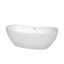 Rebecca 65 Inch Freestanding Bathtub in White with Shiny White Drain and Overflow Trim