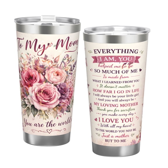 20oz Floral Tumbler with Lid Mom Gift Insulated Stainless Steel Travel Mug Double Silver Rim Birthday Mothers Day Gift for Mom