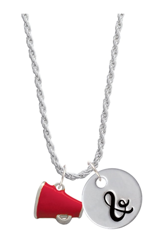 Silvertone Small Red Megaphone Silvertone Script Initial Disc - & - Charm Necklace, 20"+3"