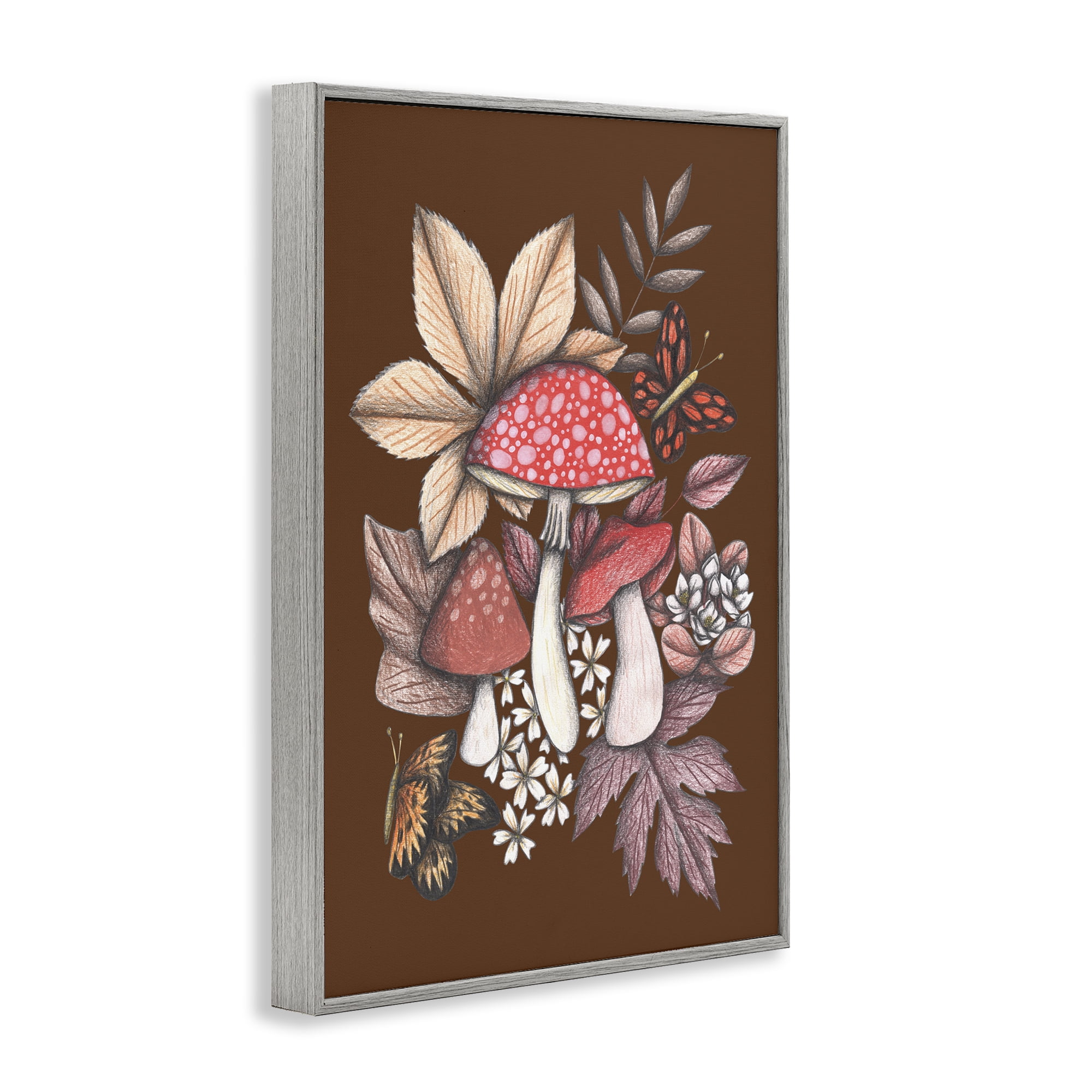 Autumnal Mushrooms Magic Gray Framed Giclee Art, design by Cecilia Battaini