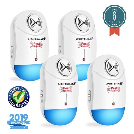 4 PKS [2018 NEW UPGRADED] LIGHTSMAX - Ultrasonic Pest Repeller - Electronic Plug -In Pest Control Ultrasonic - Best Repellent for Cockroach Rodents Flies Roaches Ants Mice Spiders Fleas