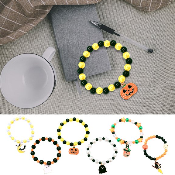 Halloween Bracelets for Kids Women, Halloween Party Favors Bead Bracelets and Charms Set for Boys Girls Halloween Goodie Gift