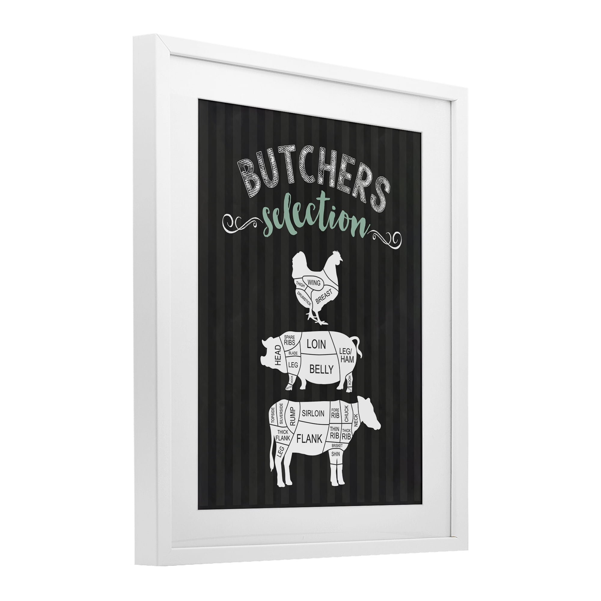 Butchers Selection Animal Sections White Framed Print Under Glass, design by Lettered and Lined