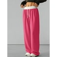 thumbnail image 6 of Women'S Contrast Color Waistband Sweatpants Wide Leg Pants with Drawstring Buckle Rose Red XL, 6 of 9