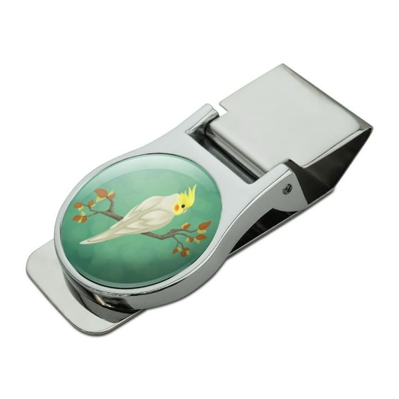 Charming Cockatiel Yellow Crest Satin Chrome Plated Metal Money Clip