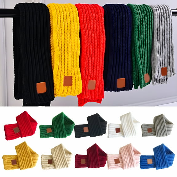 TELOLY Kids Winter Scarf, Coldproof Solid Color Knitted Scarves Wrap for Toddler Boy Girls