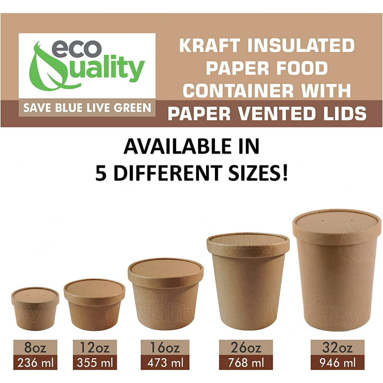 LITOPAK 50 Pack 8oz Paper Containers with Vented Lids, Kraft Paper