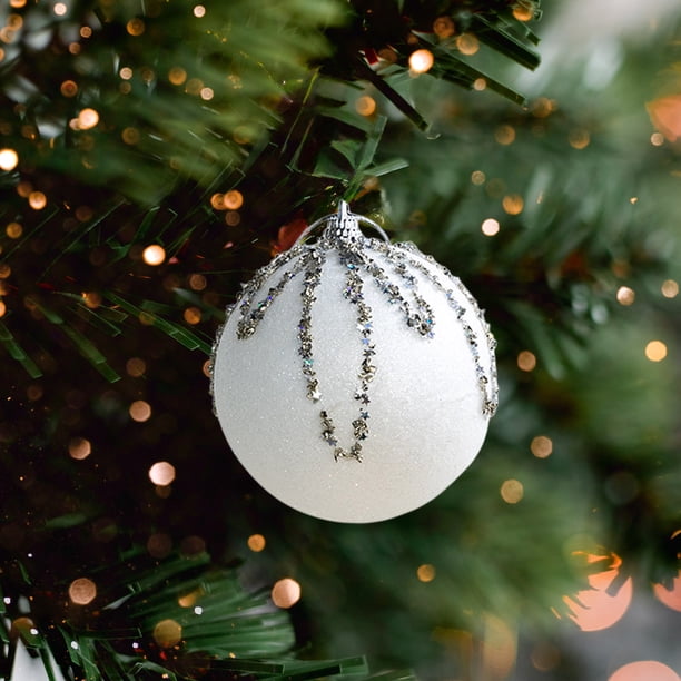 Fiudx Bolas de Espuma Navideñas Blancas de 8 Cm, Adornos Colgantes Ligeros, Aspecto Brillante, Ideales para Árbol de Navidad y Chimenea, Ambiente Festivo Acogedor, 1 Unidad.