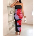 thumbnail image 5 of Women Summer Strapless Maxi Dress Bodycon Floral Long Wedding Guest Dress Formal Cocktail Dresses Colorful Printing L, 5 of 7