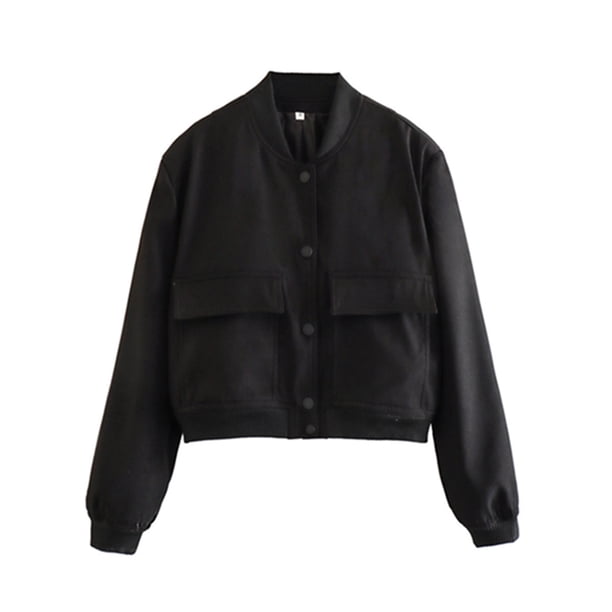 Chaqueta Bomber blanca para mujer, abrigo corto de aviador de béisbol con botones, manga larga, Otoño e Invierno