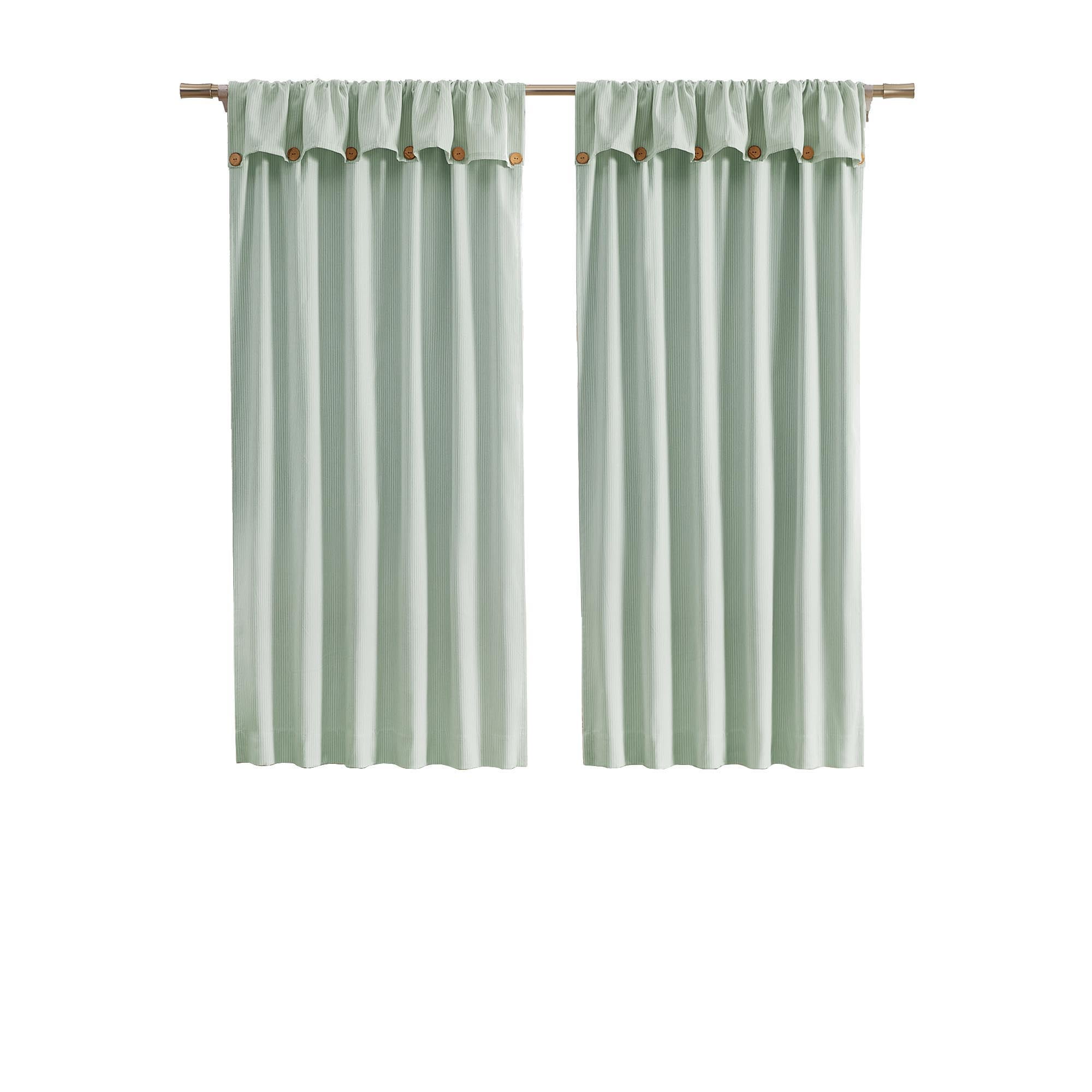Ecologee Jack 100% Blackout Rod Pocket Back Tab Single Curtain Panel with attached Valance with Buttons, Sage, 38" W x 63" L