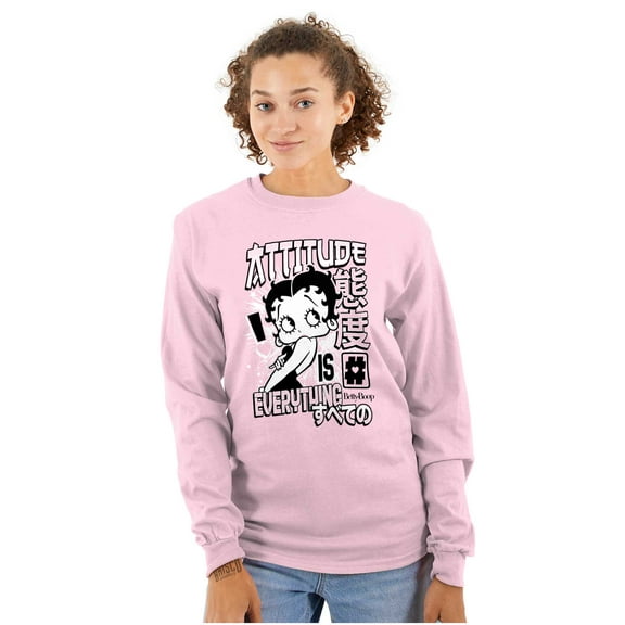 Betty Boop Kanji Hashtag Attitude Women's Long Sleeve T Shirt Brisco Brands S