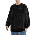 thumbnail image 3 of Cmfcve Men's Plus Size Sweatshirts Vintage Ribbed Long Sleeved Pullover Sweat Shirts Top Urban Crew Neck Stretch Jacket Top, 3 of 4