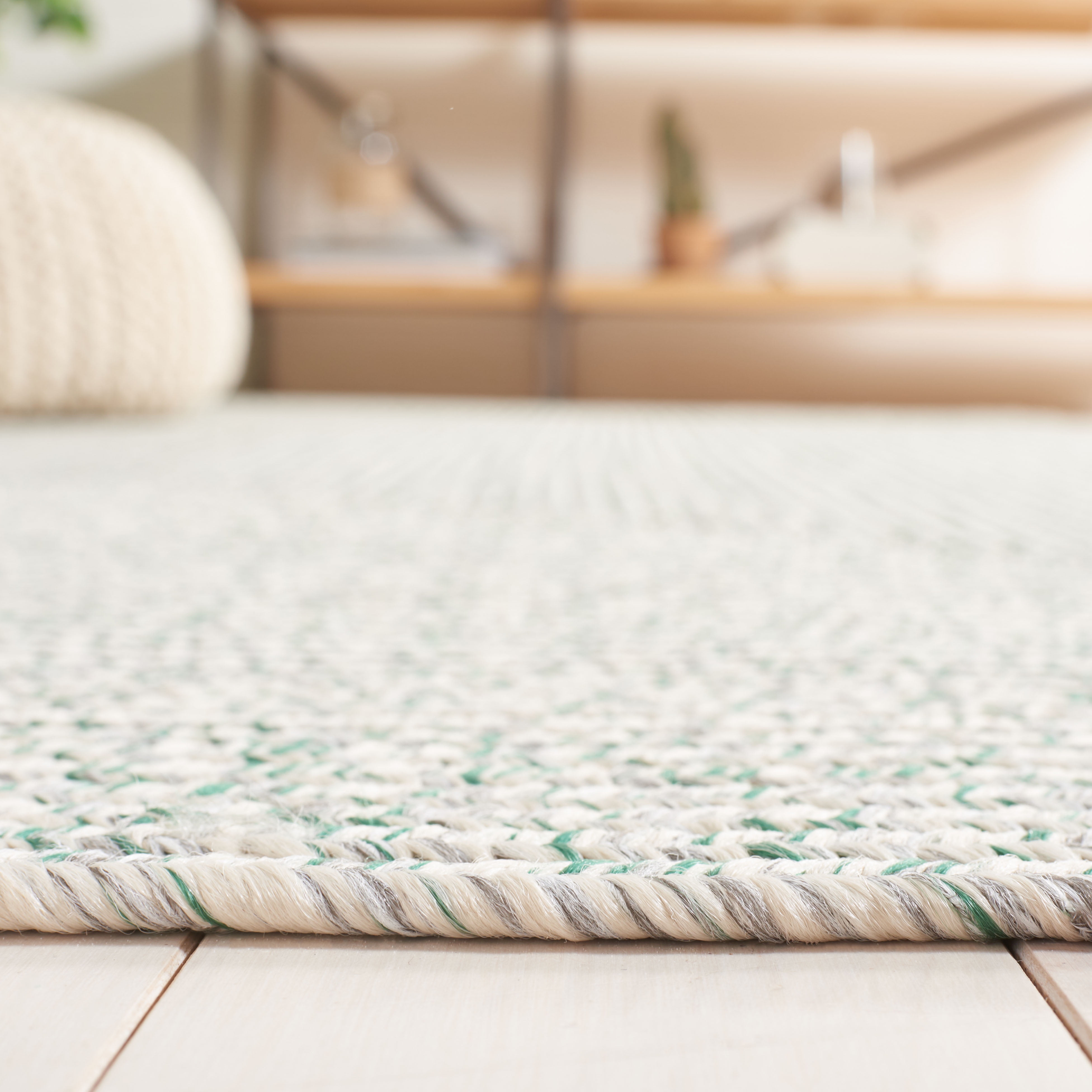 Safavieh Braided Gino Distressed Machine Washable Reversible Area Rug, Ivory/Green, 5' x 5' Square