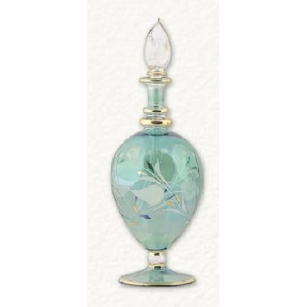 Green Floral Etched Egg Egyptian Blown Glass Perfume Bottle Made in Egypt