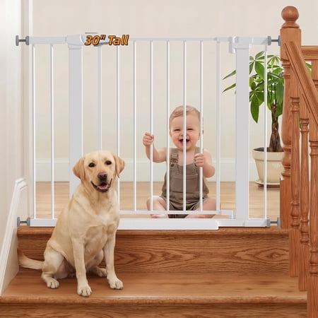 Auto-Close Safety Pet Gate for Stairs & Doorways, 29"-40.5" Expands, 30" Tall, Pressure-Mounted Walk-Through Gate with One-Hand Operation, Durable for Dogs & Kids