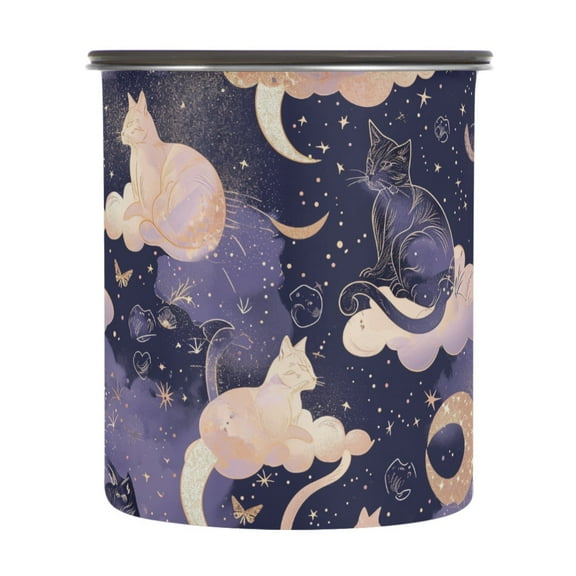 Cat Moon Star Witchy Airtight Coffee Bean Canister 30oz Food Storage Containers with Lids For Gournd, Tea, Sugar, Flour, Rice, Cereal, Candy Cookie Jar
