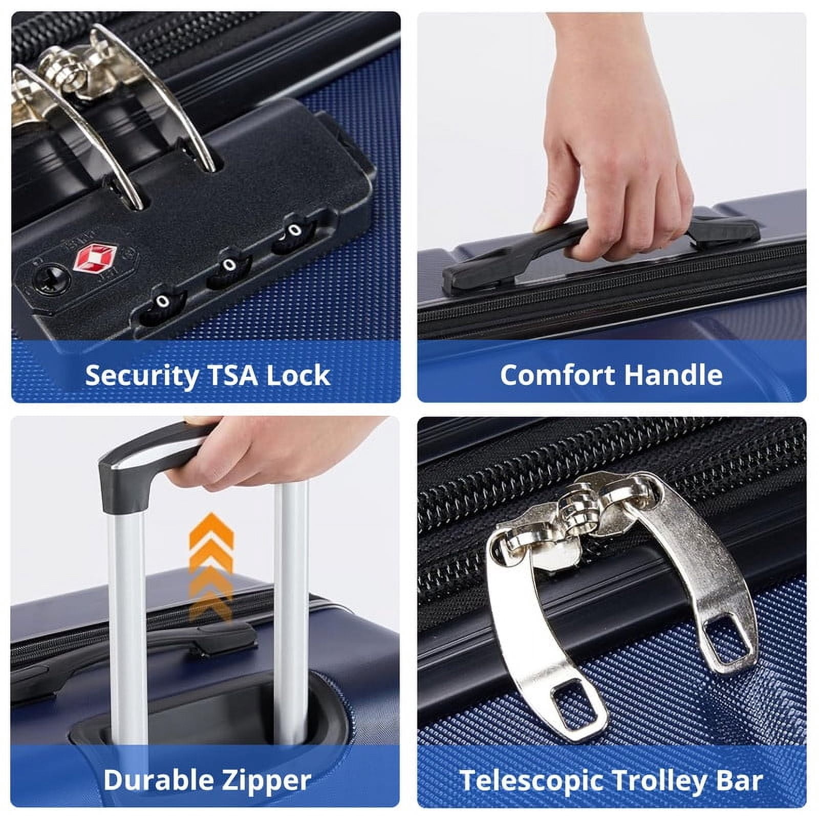 TINKLE WELL 3-Piece Hardshell Suitcase Sets, 20"+24"+28" Lightweight Expandable Carry on Luggage, TSA Lock Hard Shell Luggage with 360° Smooth Spinner Wheels, Family friendly, Blue