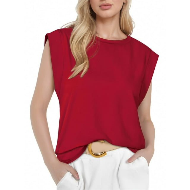 Camiseta Sin Mangas Informal de Verano para Mujer, Color Rojo Vino, Talla L