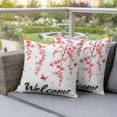 thumbnail image 4 of Welcome Pillow Covers 2 Pack Spring Watercolor Pink Cherry Blossom Floral Butterfly Pillowcase Waterproof Outdoor Throw Pillow Cover for Patio Garden Square Cushion 26”x26”, 4 of 9