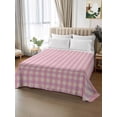 thumbnail image 3 of California King Size Flat Sheet Only, Pink Soft Brushed Microfiber Bed Sheets, Grid Checkered Plaid Gingham Lattice Trellis Hotel Quality Breathable Bedding Top Sheet, Easy Care, 108"x98", 3 of 9