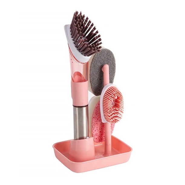 Bearachild Cepillo de esponja Sartén portátil Limpieza extraíble Cepillos suaves de silicona Utensilios de cocina Fregadero Dispensador de inodoro Suministros de limpieza para el hogar Rosa Bearachild HA011709-03