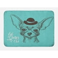 thumbnail image 1 of Chihuahua Bath Mat, Face Sketch of Dog with Hat and Life is Better with a Chi Words, Plush Bathroom Decor Mat with Non Slip Backing, 29.5" X 17.5", Seafoam Taupe and White, by Ambesonne, 1 of 2