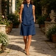 thumbnail image 6 of Women's Linen Blend Collared Sleeveless Half Button Tank Bermuda Shorts 2 Piece Outfit, Solid Loose Beach Casual Matching Set Navy L(L), 6 of 7