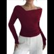 thumbnail image 2 of Tops con Hombros Descubiertos para Mujer, Camisas de Discoteca de Larga, Ajustadas y de Moda para y Otoño Vino Tinto M, 2 of 8