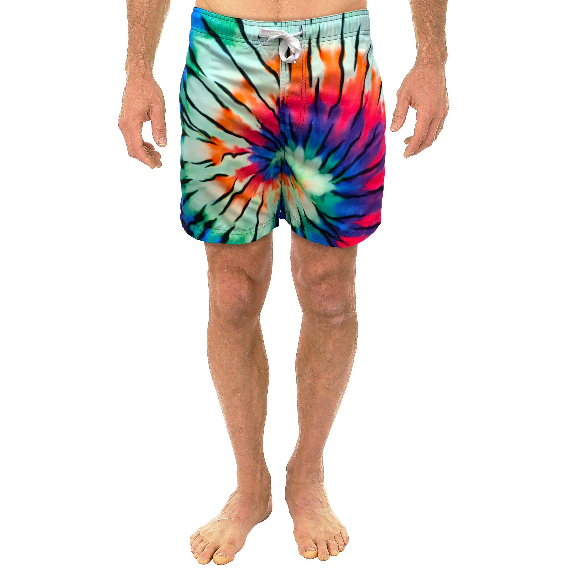 UZZI Men's Tie Dye Swim Shorts, Fast Dry Fabric, Rasta and Multi Colors ...