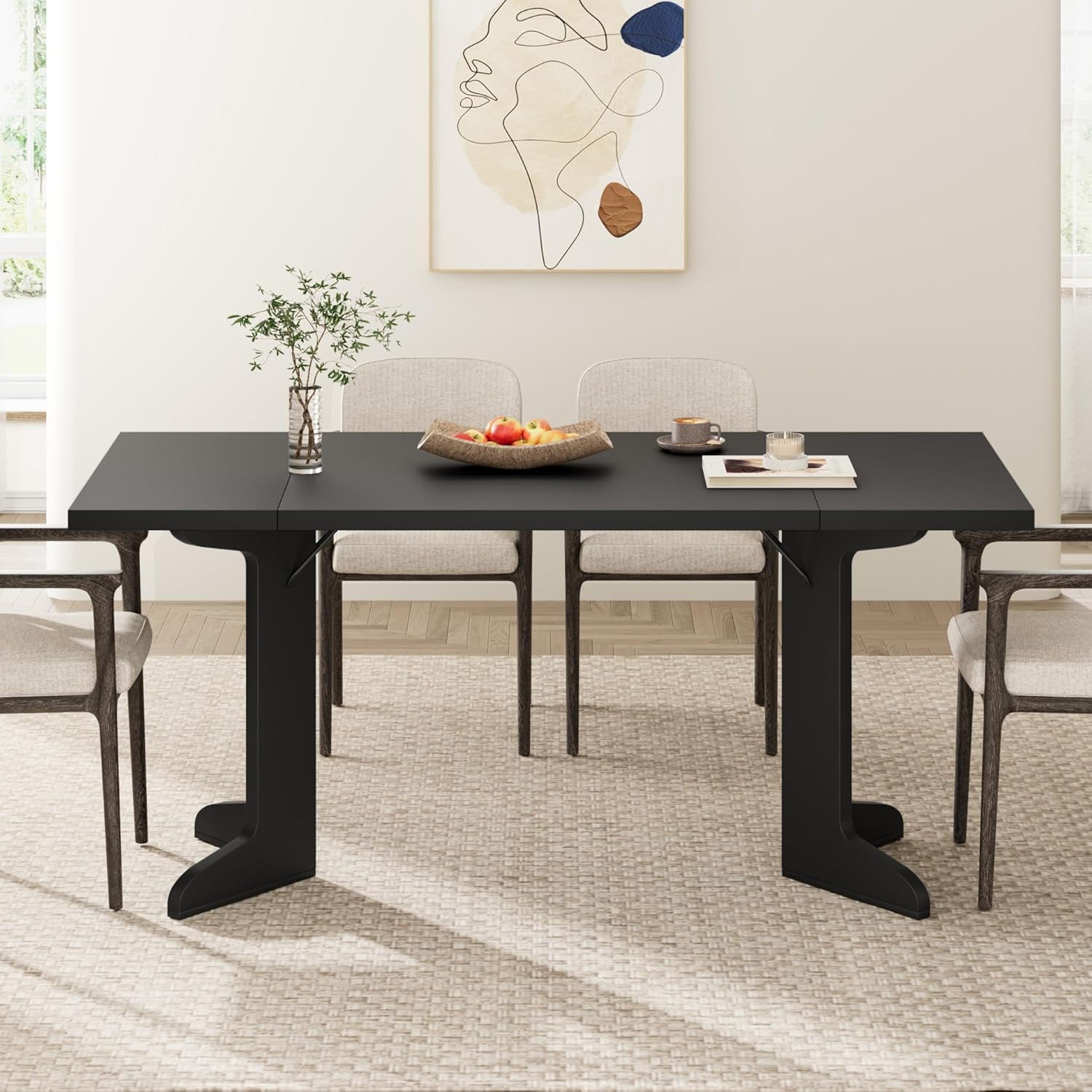 M optimized 71" Dining Table for 6 to 8, Modern Dinner Table with Unique Wooden Legs, Rectangle Dining Table for Kitchen, Dining Room Living Room