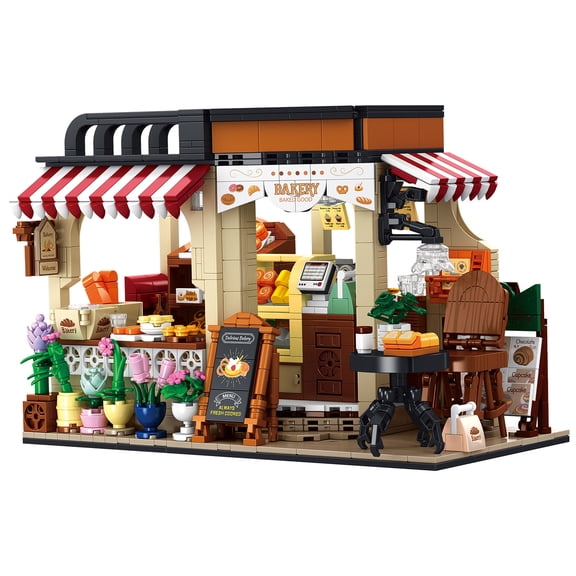Vyytoz 1301Pcs Bakery Building Set with Light, Creative Display Toy, Street View Collection