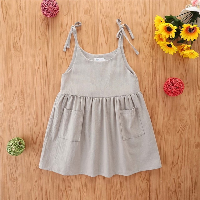 EGNMCR Robe Sans Manches à Col Rond Tout-Petit Enfant Bébé Filles Robe d'Été à Bretelles Mignonne Couleur Unie Robe Décontractée Robe Fille
