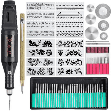 Electric Micro Engraver Pen Mini DIY Engraving Tool Kit for Metal Glass Ceramic Plastic Wood Jewelry with Scriber Etcher 52 Bits and 16 Stencils 70 Pieces