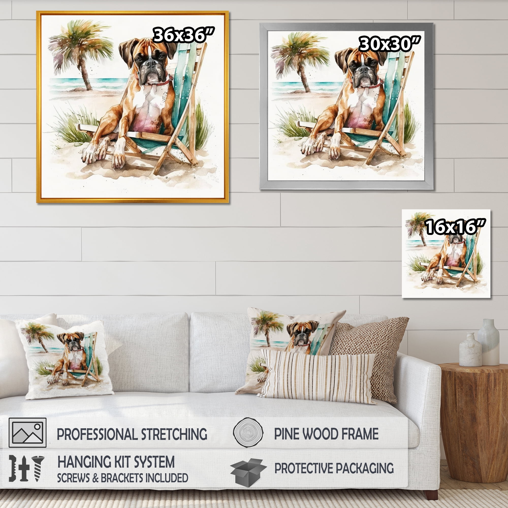 Designart Dog On The Beach V Canvas Wall Art