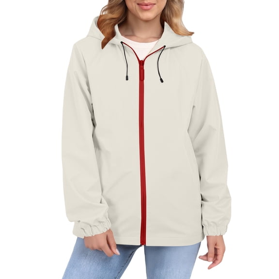 Vinsonshop Windbreaker Jacket Women Zip Up Jackets for Women Womens Windbreaker Jacket with Hood Zipper Jacket Women Outerwear for Women Lightweight Jacket Women Hiking Jacket Women Beige L