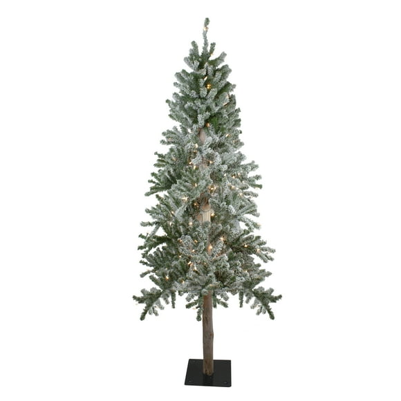 Northlight Pre-Lit Slim Flocked Alpine Artificial Christmas Tree - 7' - Clear Lights