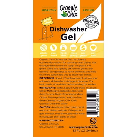 Organic Chix Dishwasher Gel - 32 Oz Refill Pouch