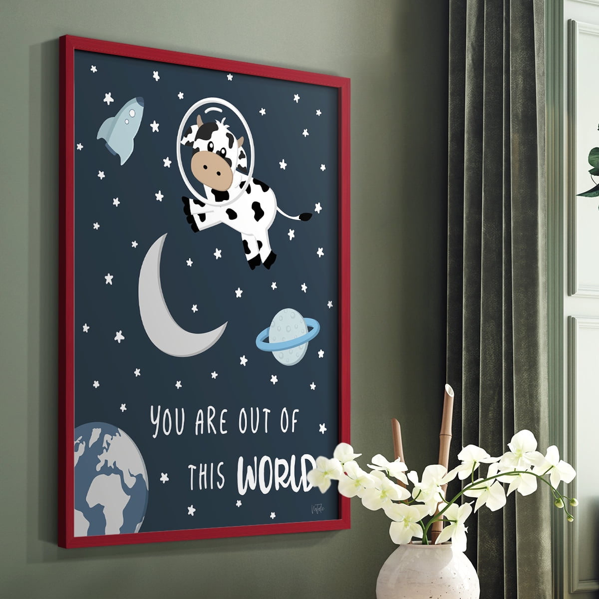 Cow in Space II in Paper Solid Wood 8 x 10 Framed Print