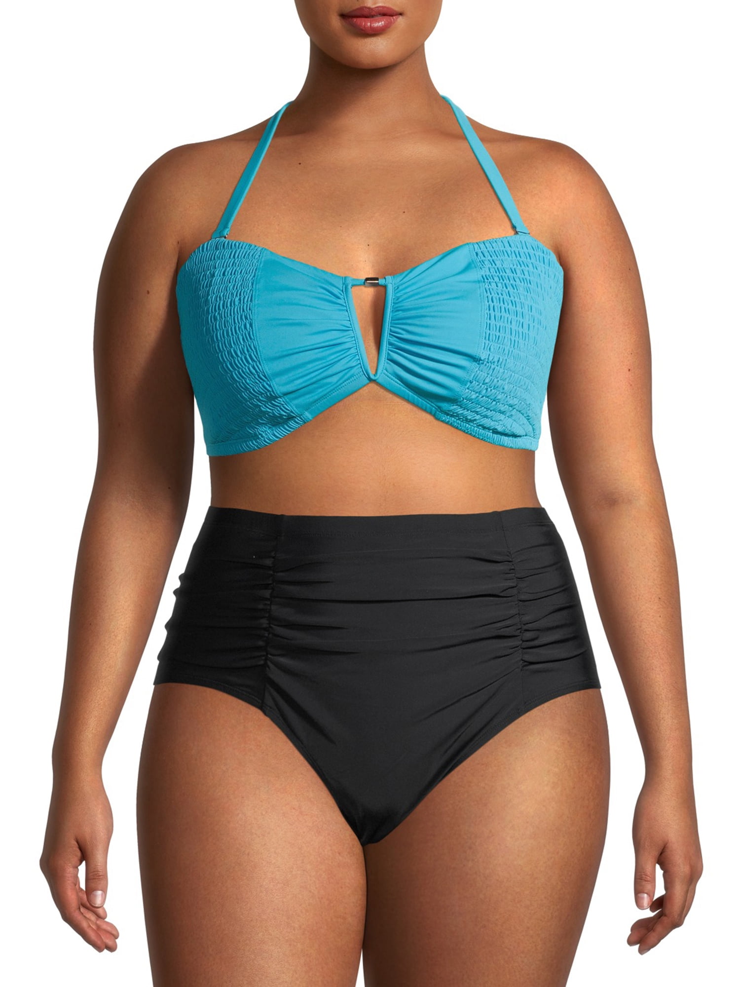 Time And Tru Women S Plus Size Swim Smocked Bandeau Bikini Top