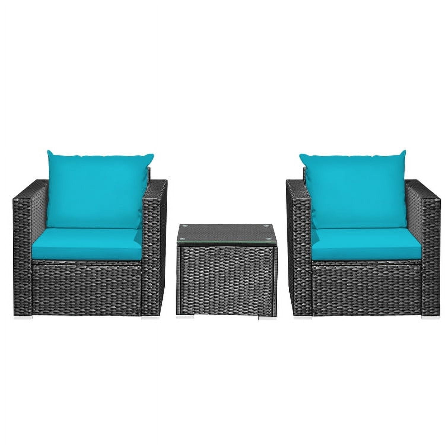 Aimee Lii 3 Pieces Patio Wicker Conversation Set with Cushion, Modern Patio Furniture, Turquoise Aimee Lii 3 Pieces Patio Wicker Conversation Set with Cushion, Modern Patio Furniture, Turquoise