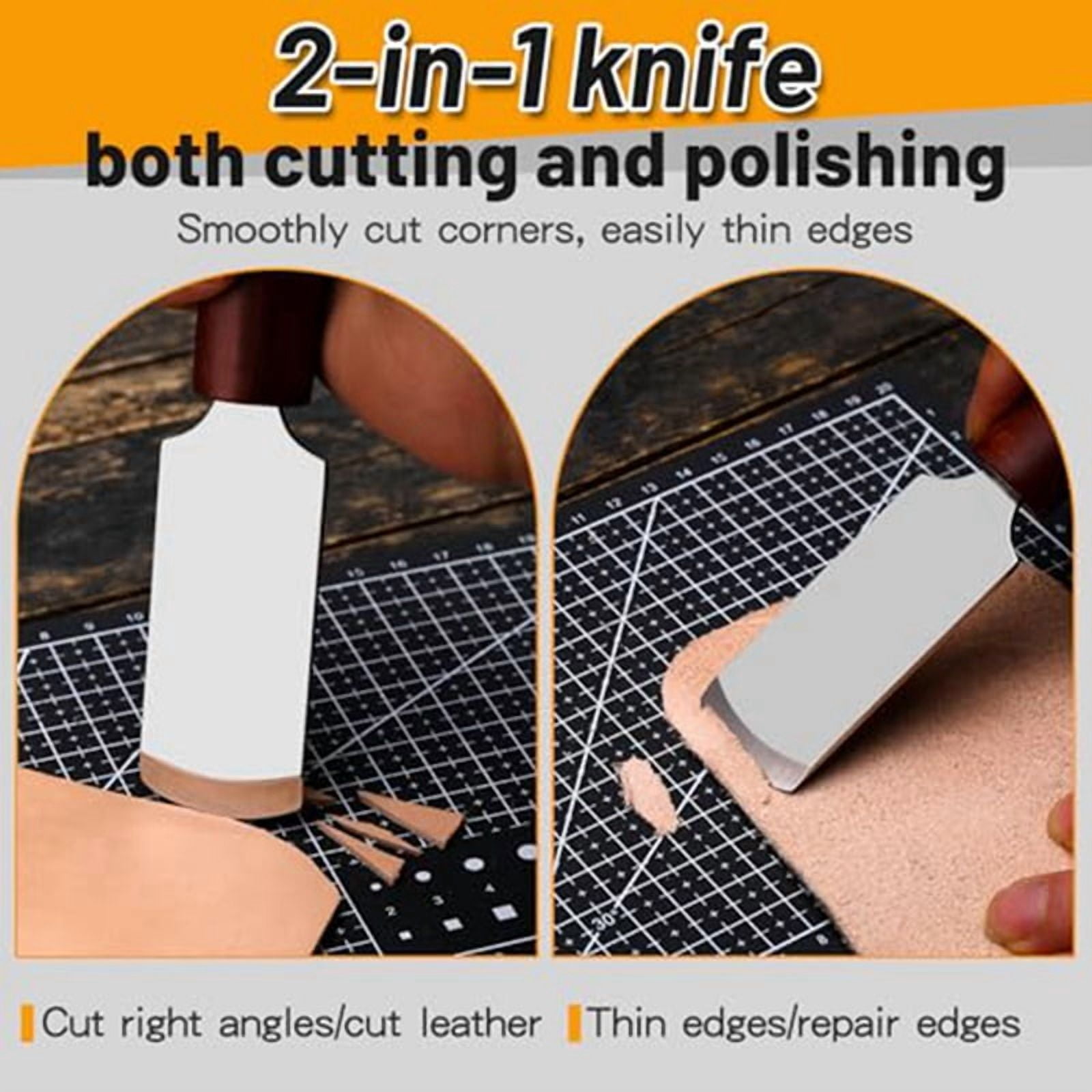 Leather Cutting Knife Leather Working Tools, Skiving Knife with Wooden Handle, Crafting Supplies Round